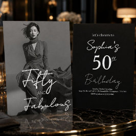 Femtio och fantastisk foto svart 50-årsdag inbjudningar