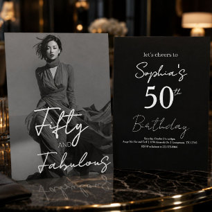 Femtio och fantastisk foto svart 50-årsdag inbjudningar