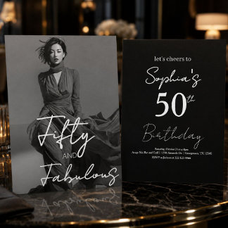 Femtio och fantastisk foto svart 50-årsdag inbjudningar