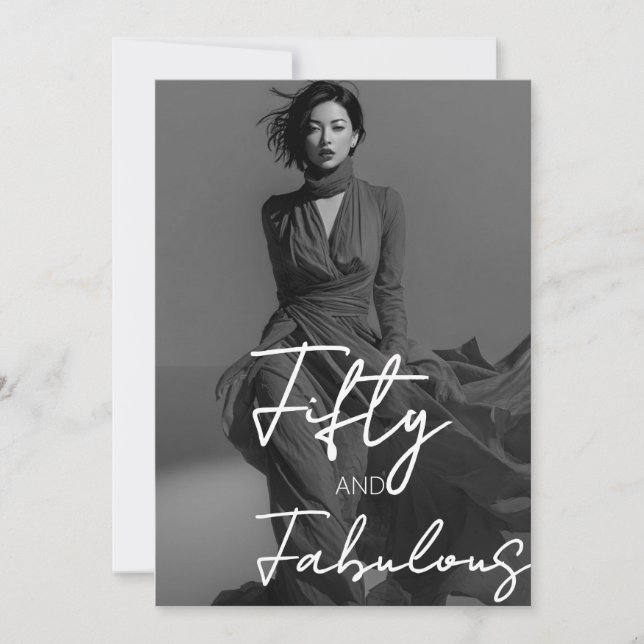 Femtio och Fantastisk Foto Svart 50-årsdag Inbjudningar (Framsida)