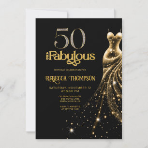 Femtio och fantastisk guldkjol svart 50-årsdag inbjudningar