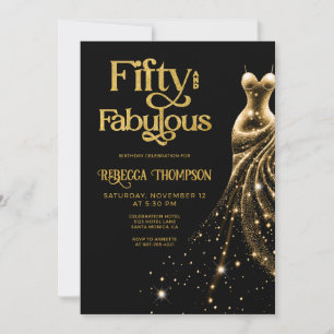 Femtio och fantastisk guldkjol svart 50-årsdag inbjudningar