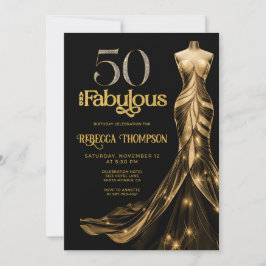Femtio och fantastisk guldkjol svart 50-årsdag inbjudningar