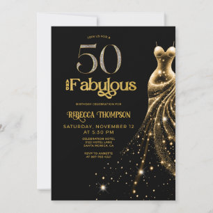 Femtio och fantastisk guldkjol svart 50-årsdag inbjudningar