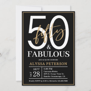 Femtio och fantastisk guldskrift 50-årsdag inbjudningar