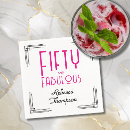 Femtio och fantastisk het rosa Art Deco 50-årsdag Pappersservett