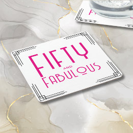 Femtio och fantastisk het rosa Art Deco 50-årsdag Underlägg Papper Kvadrat