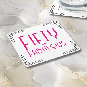 Femtio och fantastisk het rosa Art Deco 50-årsdag Underlägg Papper Kvadrat