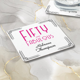 Femtio och fantastisk het rosa Art Deco 50-årsdag Underlägg Papper Kvadrat