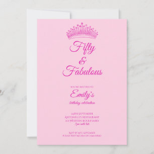 Femtio och fantastisk krona rosa födelsedag inbjudningar