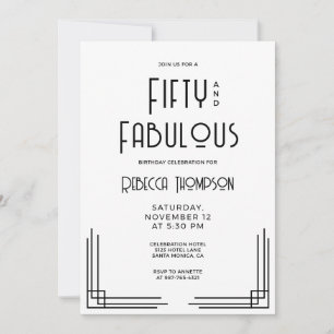 Femtio och fantastisk modern Art Deco 50-årsdag Inbjudningar