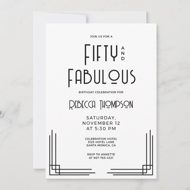 Femtio och fantastisk modern Art Deco 50-årsdag Inbjudningar (Framsida)