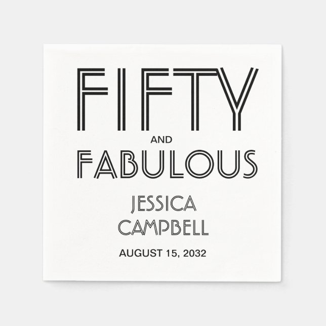 Femtio och Fantastisk Namn Datum 50-årsfirande Pappersservett (Framsidan)