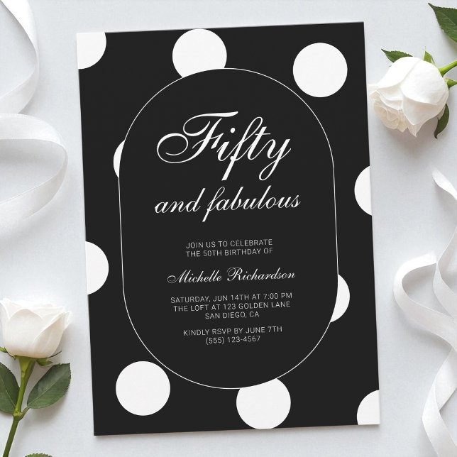 Femtio och fantastisk prickig 50-årsfest inbjudningar (Fifty and Fabulous Polka Dot 50th Birthday Party Invitation)