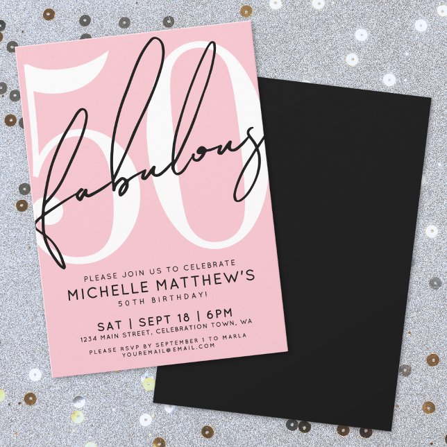 Femtio Och Fantastisk Rosa 50-årsdag Inbjudningar (Fifty And Fabulous Blush Pink 50th Birthday Invitation)
