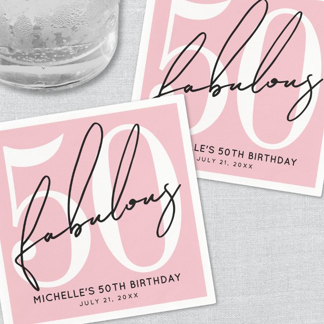 Femtio Och Fantastisk Rosa 50-årsdag Pappersservett (Fifty And Fabulous Blush Pink 50th Birthday Napkins)