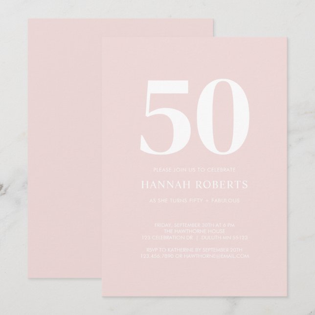 Femtio och fantastisk rosa 50-årsfest inbjudningar (Fram/baksida)