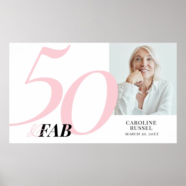 Femtio och fantastisk rosa fet födelsedagsfest poster (Framsidan)