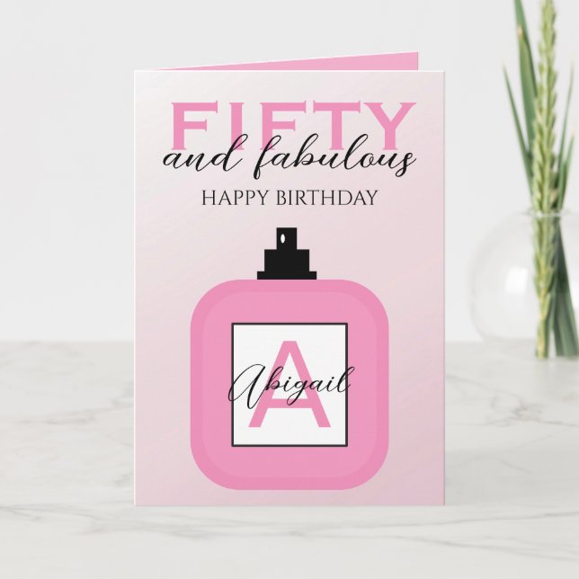Femtio Och Fantastisk Rosa Perfum Födelsedag  Kort (Framsida)