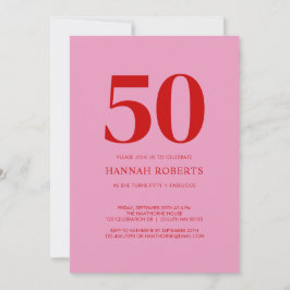 Femtio och fantastisk rosa röd 50-årsfest inbjudningar
