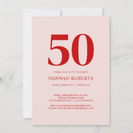 Femtio och fantastisk rosa röd 50-årsfest inbjudningar