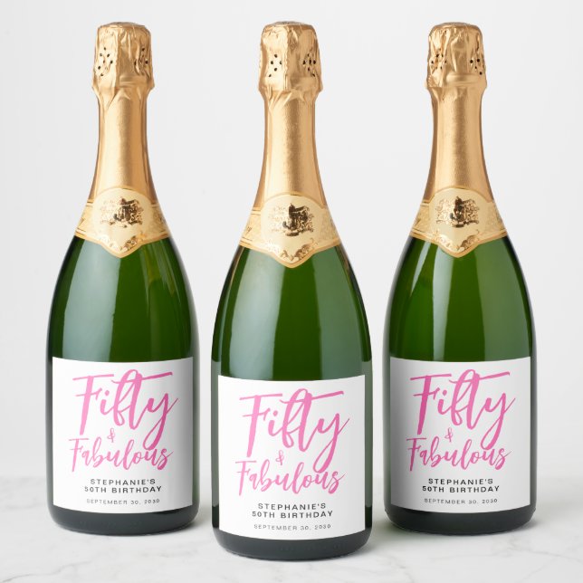 Femtio och fantastisk rosa skrift 50-årsfirande (Flaskor)