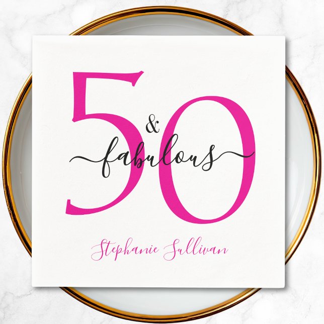 Femtio och fantastisk rosa skript 50-årsfirande pappersservett (Skapare uppladdad)