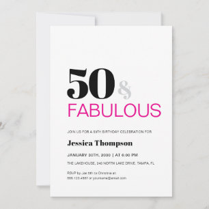 Femtio och fantastisk rosa typografi 50-årsdag inbjudningar