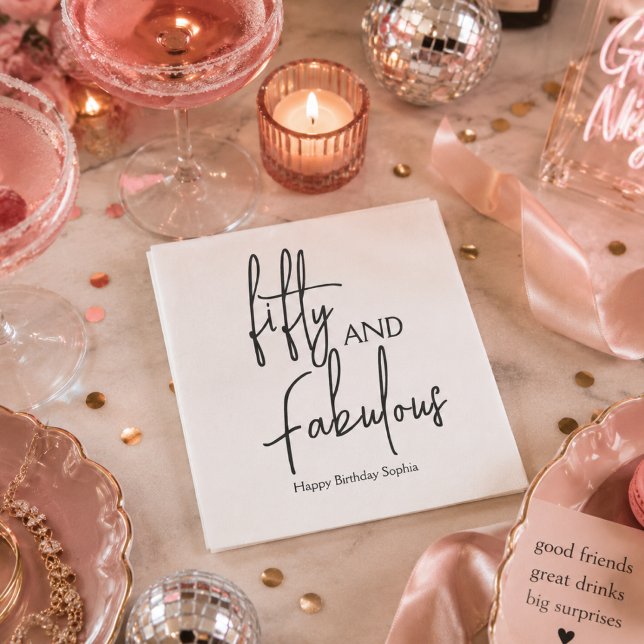 Femtio och fantastisk skript 50-årsfest  pappersservett (50th birthday paper napkins fifty and fabulous elegant script modern minimalist party turning 5o )