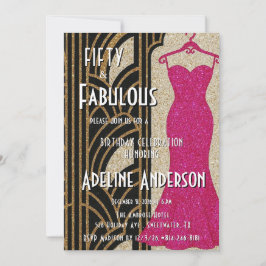 Femtio och fantastisk svart guld rosa Art Deco 50- Inbjudningar