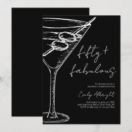 Femtio och fantastisk svart linje konst Martini Inbjudningar
