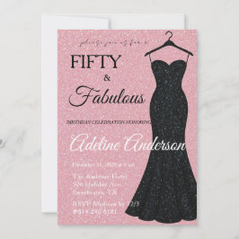Femtio och fantastisk svart och rosa glitter 50-år inbjudningar