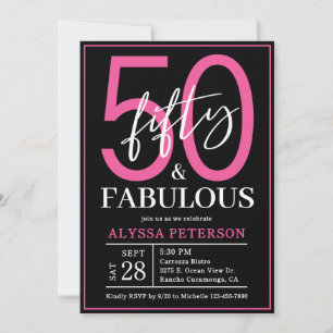 Femtio och fantastisk svart skrift 50-årsdag inbjudningar