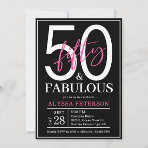 Femtio och fantastisk svart skrift 50-årsdag inbjudningar