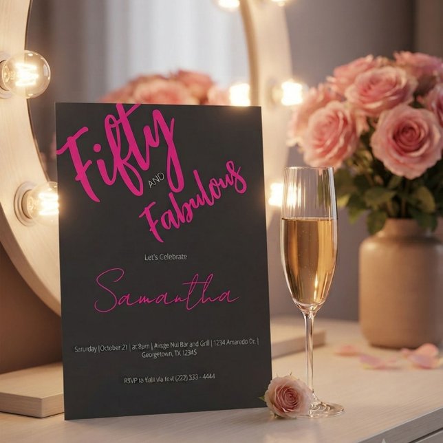 Femtio och fantastisk svart skrift 50-årsdag inbjudningar (Skapare uppladdad)
