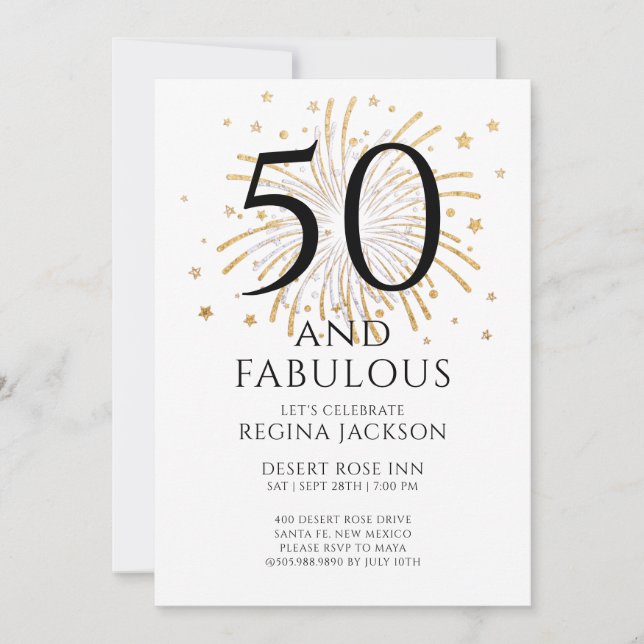 Femtio och fantastisk svart vit 50-årsfest inbjudningar (Framsida)
