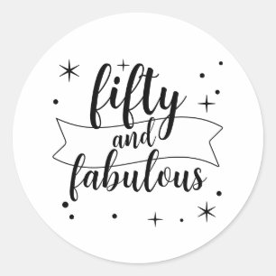 Femtio och fantastisk svart-vit födelsedagsdesign runt klistermärke