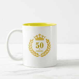 Femtio och fantastiskt med lagerkrans och krona Två-Tonad mugg