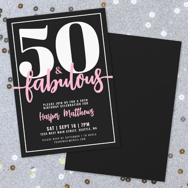 Femtio Och Fantastiskt Modern 50-årsfirande Födels Inbjudningar (Fifty And Fabulous Modern 50th Birthday Party Invitation)