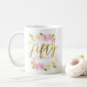 Femtio och sagolika blom- guld- rosor kaffemugg