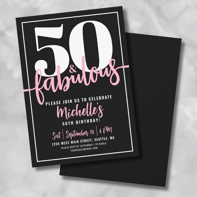 Femtio och uppseendeväckande moderna 50:e Födelsed Inbjudningar (Fifty And Fabulous 50th Birthday Party Invitation)