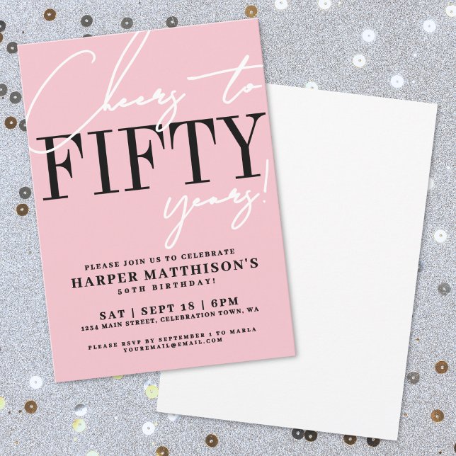 Femtio rosa 50-årsfest inbjudningar (Fifty Pink 50th Birthday Party Invitation)