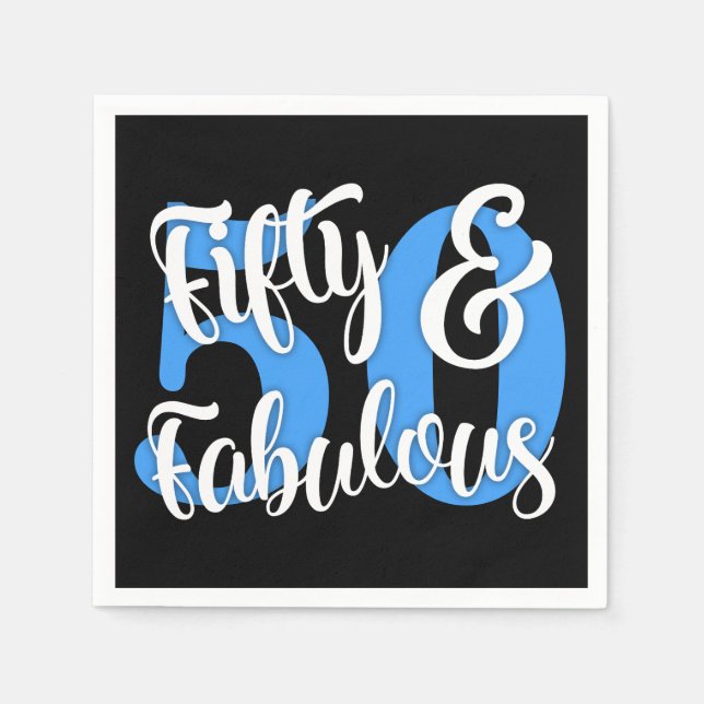 Femtio & sagolik vit- och blåtttypografi pappersservett (Framsidan)