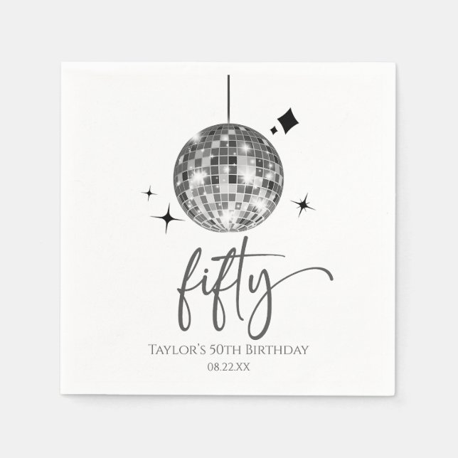 Femtio Silver Disco Ball 50-års födelsedagsfest Pappersservett (Framsidan)