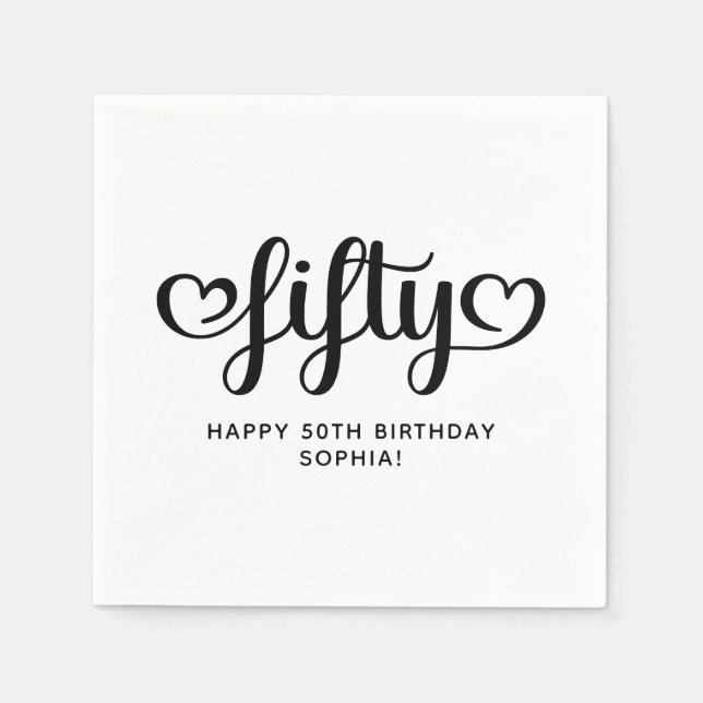 Femtio söta hjärtan skript 50-årsdag pappersservett (Framsidan)