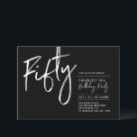 Femtio | Svartvit modern 50:e Födelsedagsfesten I Inbjudningar<br><div class="desc">Fira din speciella dag med den här enkla snyggten 50 födelsedagsfest inbjudan. Den här designen har ett penselskript "femtio" med en ren layout i svartvitt färg-kombinationstecken. Fler design finns på min butik BaraBomDesign.</div>