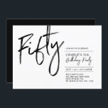 Femtio | Svartvit modern 50:e Födelsedagsfesten I Inbjudningar<br><div class="desc">Fira din speciella dag med den här enkla snyggten 50 födelsedagsfest inbjudan. Den här designen har ett penselskript "femtio" med en ren layout i svartvitt färg-kombinationstecken. Fler design finns på min butik BaraBomDesign.</div>