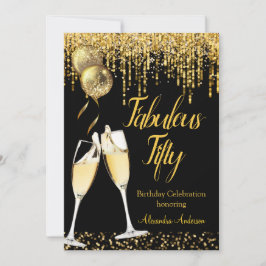 Femtioårsfirande Glitter Guld Champagne 2 Inbjudningar