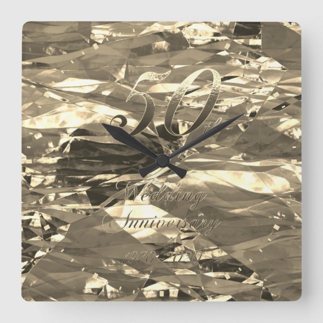 Femtionde Bröllop-årsdagen 1970 2020 Chic Faux Gul Fyrkantig Klocka (Framsida)