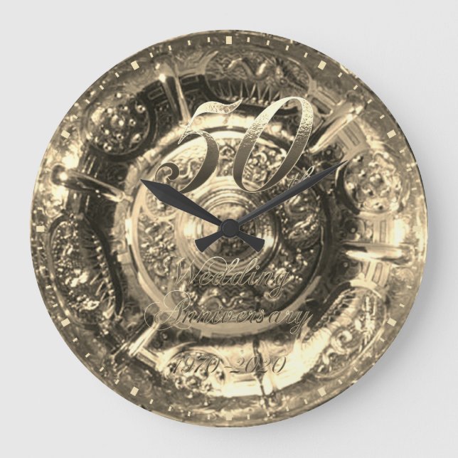 Femtionde Bröllop-årsdagen 1970 2020 Faux Guld Stor Klocka (Framsida)